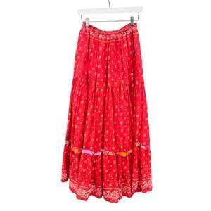 Vintage Rene Derhy Red Paisley Print Peasant Midi Full Skirt Small S